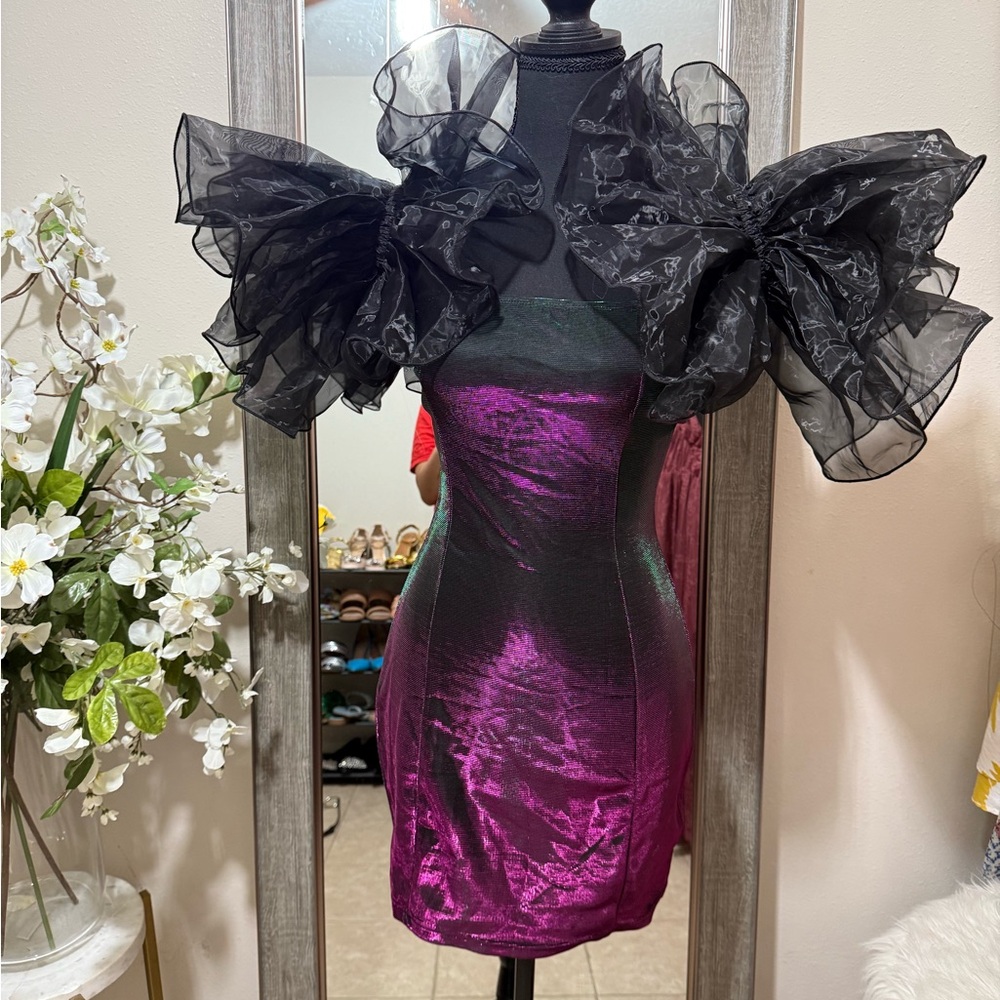 Elegant Black and Purple Mini Dress